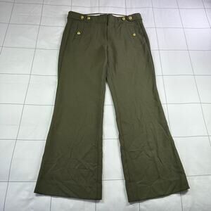 J. Crew Pants Womens 6 Tall Olive Green Stretch Wool Sailor Gold Button Classic